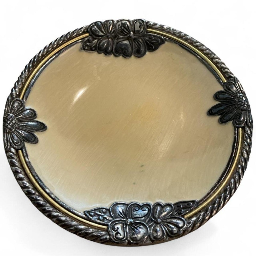 VTG Brighton Trinket Dish OS Cream Silver Floral G50042 Decorative Bowl
